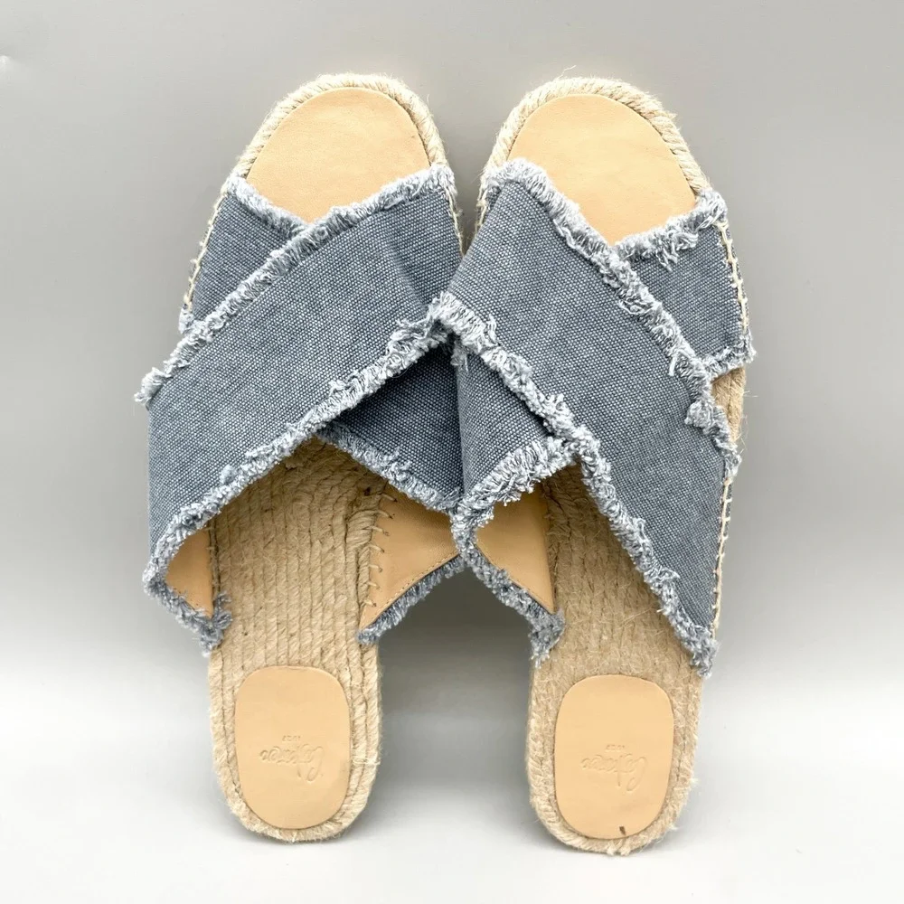 Castaner Womens 41 10 Palmera Espadrille Slide Sandals Blue Canvas Frayed Boho